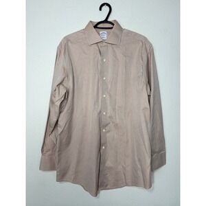 Brooks Brothers Mens 16-34 Non-Iron Herringbone‎ Dress Shirt Tan Brown L/S